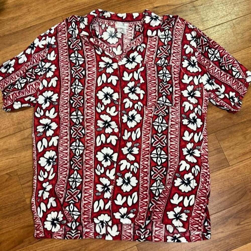 Koko Knot Red Floral Geometric Short Sleeve Hawaiian Shirt XXL